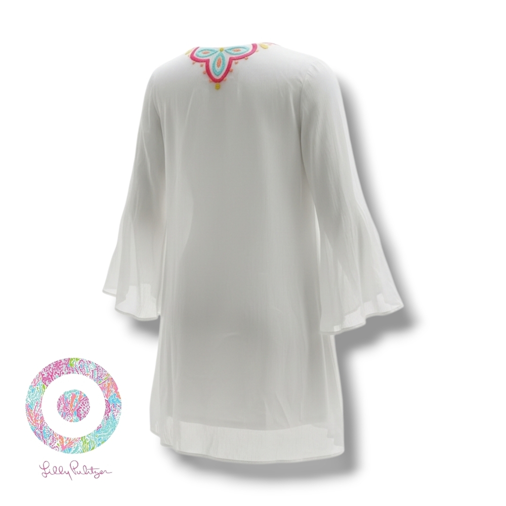 Lilly Pulitzer Ellie Tunic Dress "Resort White Too Much Bubbly" Neon Embroidery - Picture 4 of 16